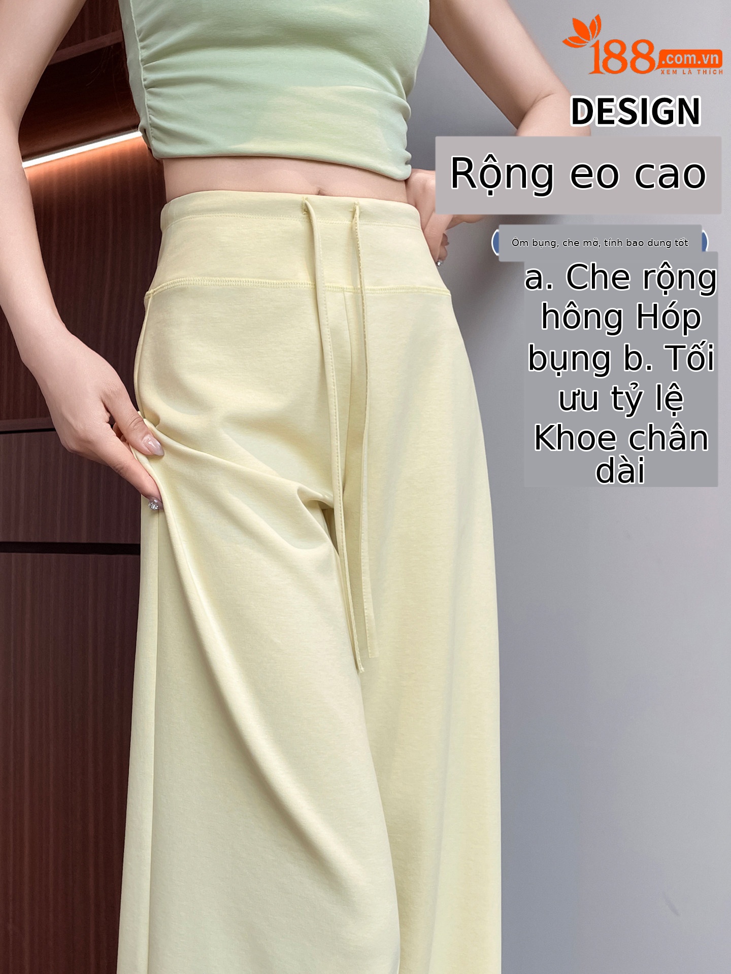 Quần legging yoga nữ cạp cao ống suông chất liệu lụa băng mát mẻ — Màu trắng gạo - Extended