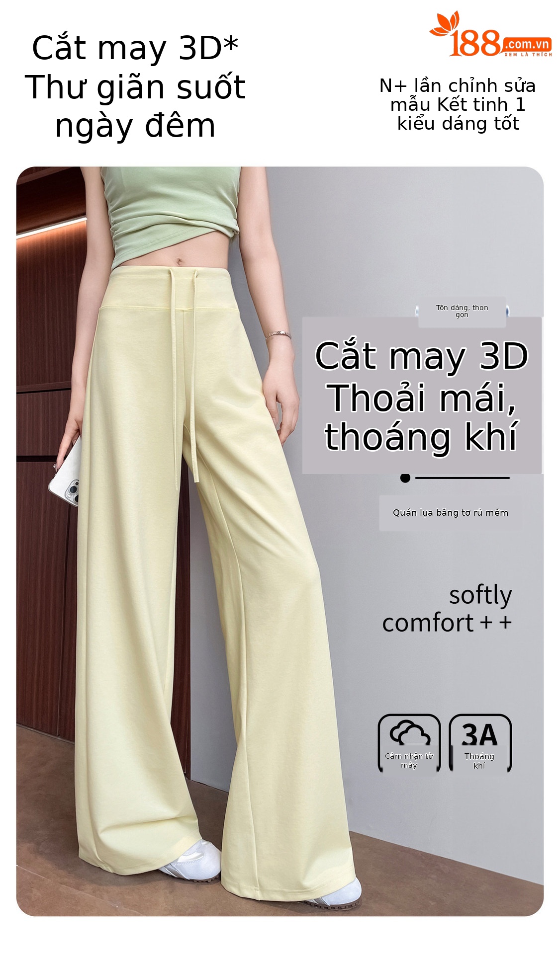 Quần legging yoga nữ cạp cao ống suông chất liệu lụa băng mát mẻ — Màu trắng gạo - Extended chi tiết 13