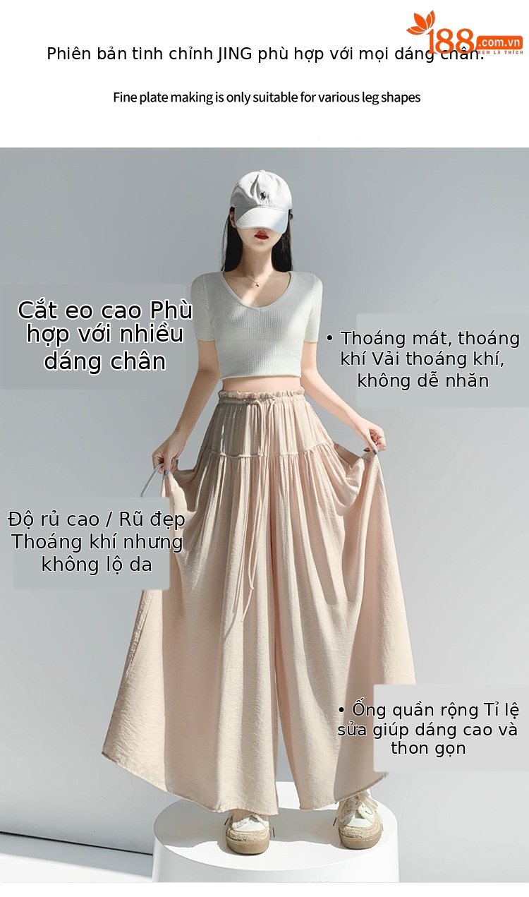 Quần ống rộng nữ cạp cao kiểu Pháp dáng suông rộng — màu đen chi tiết 5