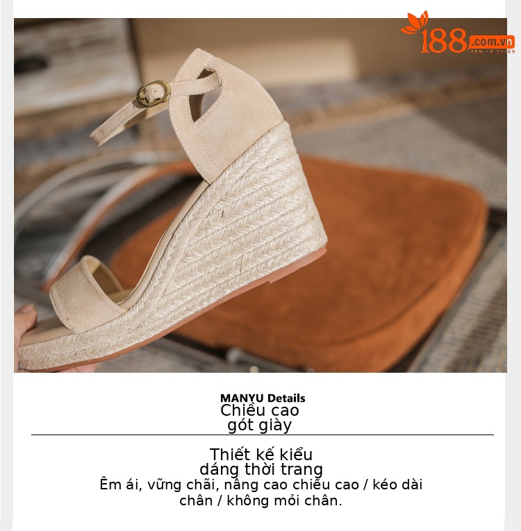 Sandal nữ gót xuồng cao đế dày hở mũi quai đan dây thừng — Xanh lá cây nhạtcolor chi tiết 5