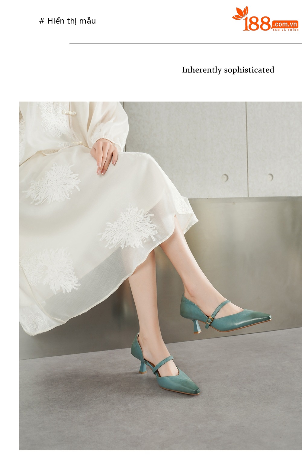 Sandal cao gót nữ quai ngang mũi nhọn da bò cổ điển gót 9 cm — đen chi tiết 4