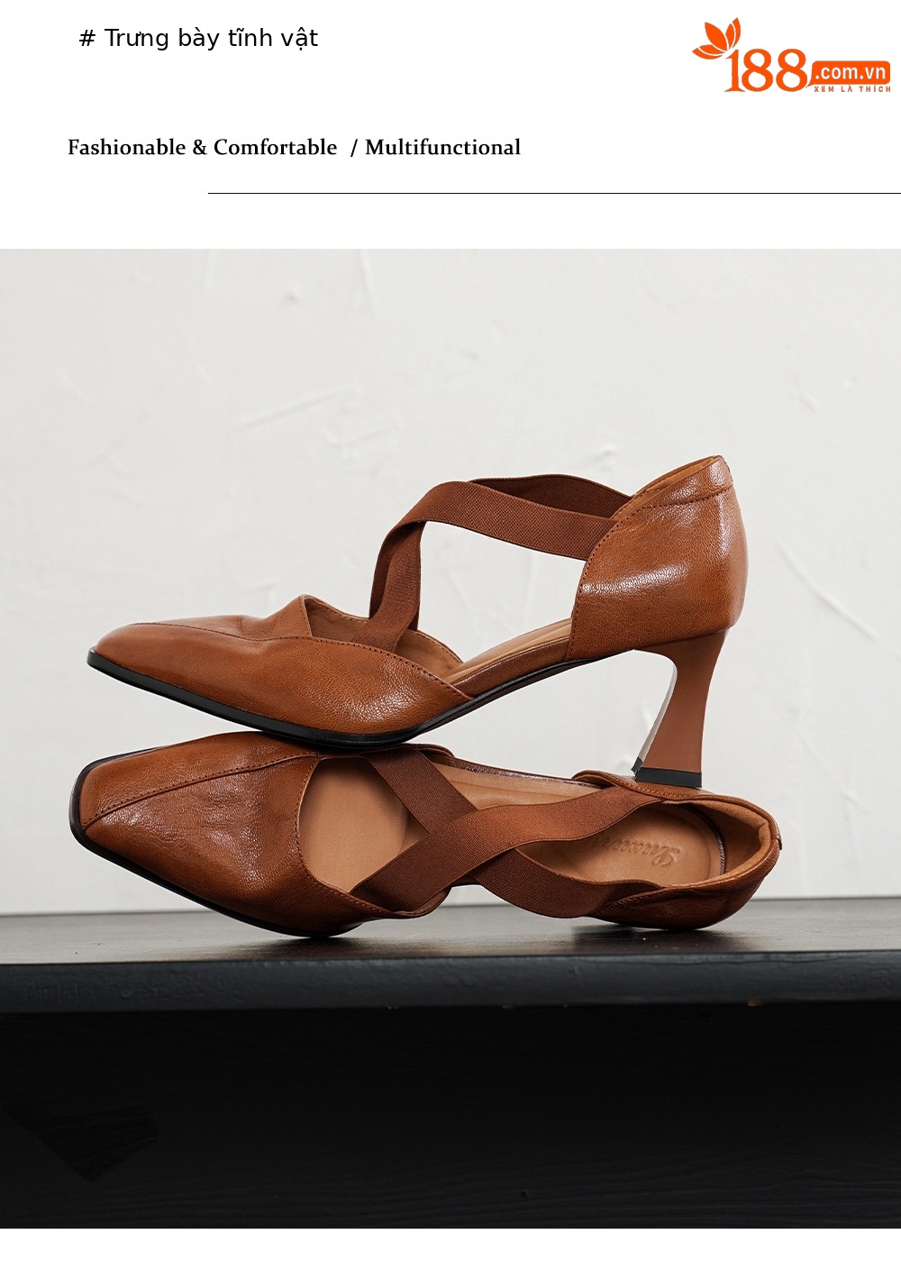 Sandal cao gót nữ da cừu mũi trùm cổ điển, gót vuông ổn định, quai thun co giãn — đen chi tiết 13