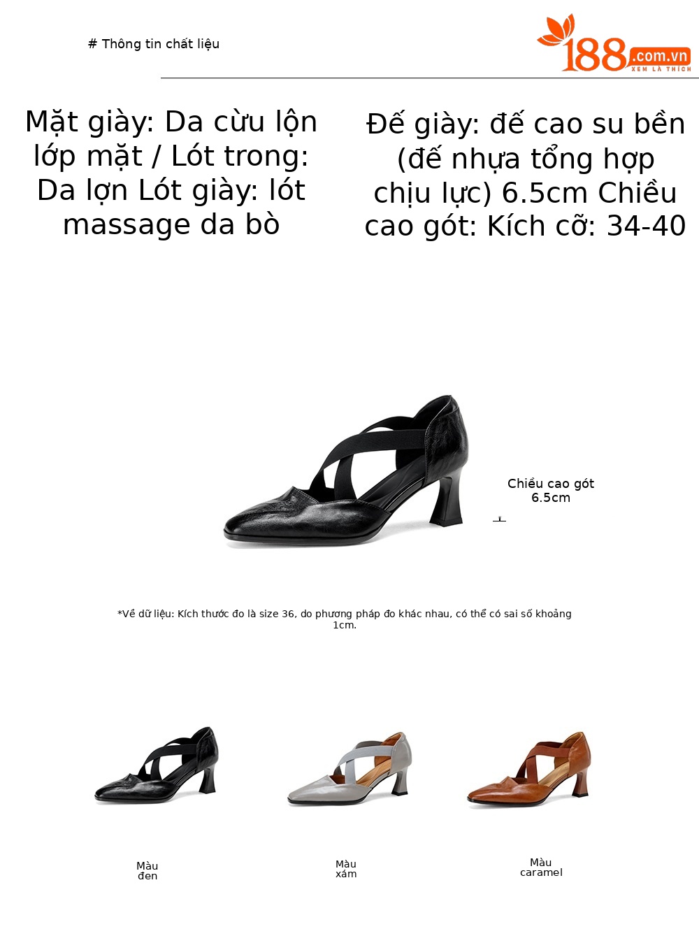 Sandal cao gót nữ da cừu mũi trùm cổ điển, gót vuông ổn định, quai thun co giãn — đen chi tiết 4