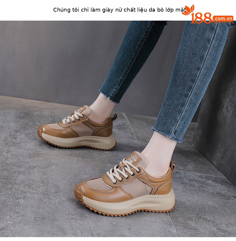 Giày sneaker nữ chunky đế dày da bò lỗ thoáng khí — màu trắng chi tiết 2
