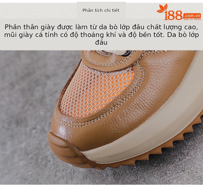 Giày sneaker nữ chunky đế dày da bò lỗ thoáng khí — màu trắng chi tiết 4