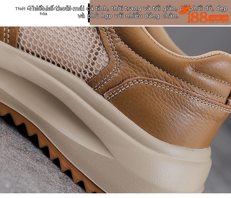 Giày sneaker nữ chunky đế dày da bò lỗ thoáng khí — màu trắng chi tiết 5