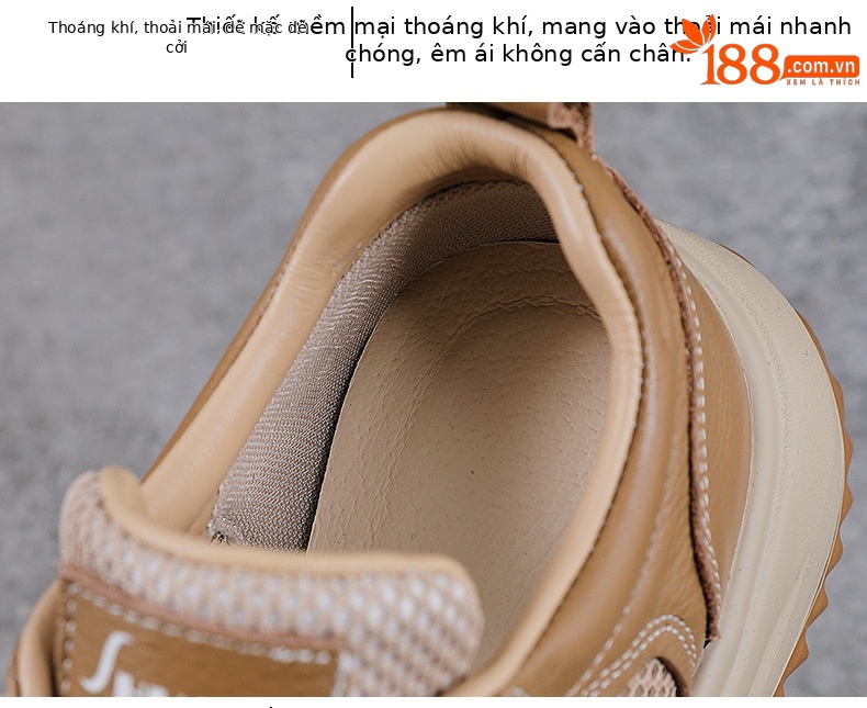 Giày sneaker nữ chunky đế dày da bò lỗ thoáng khí — màu trắng chi tiết 6