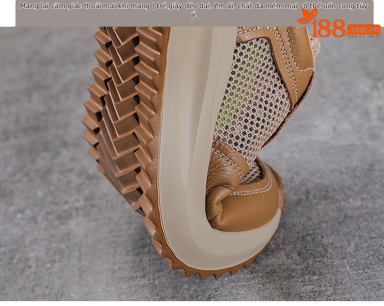 Giày sneaker nữ chunky đế dày da bò lỗ thoáng khí — màu trắng chi tiết 8
