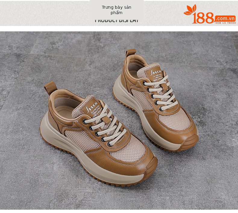 Giày sneaker nữ chunky đế dày da bò lỗ thoáng khí — màu trắng chi tiết 10