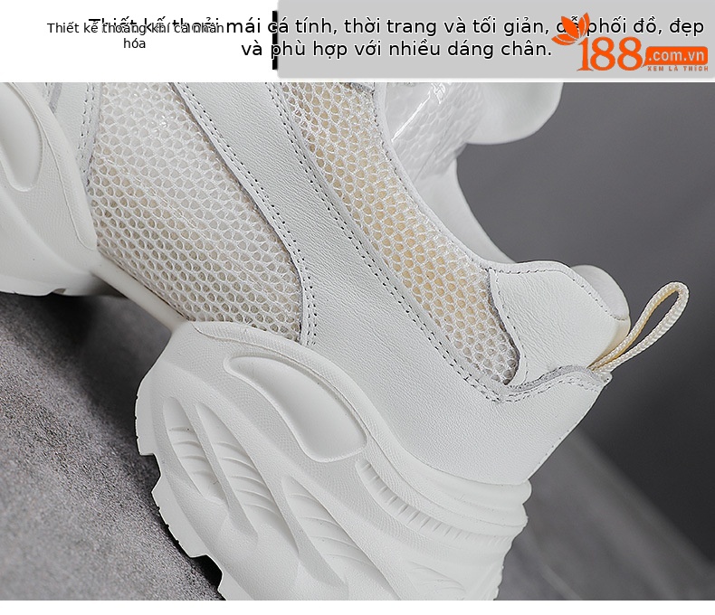 Giày sneaker nữ đế dày phong cách dad sneaker, lưới thoáng khí, da thật tăng chiều cao — Lưới trắng chi tiết 5