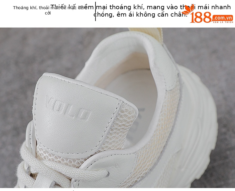 Giày sneaker nữ đế dày phong cách dad sneaker, lưới thoáng khí, da thật tăng chiều cao — Lưới trắng chi tiết 6