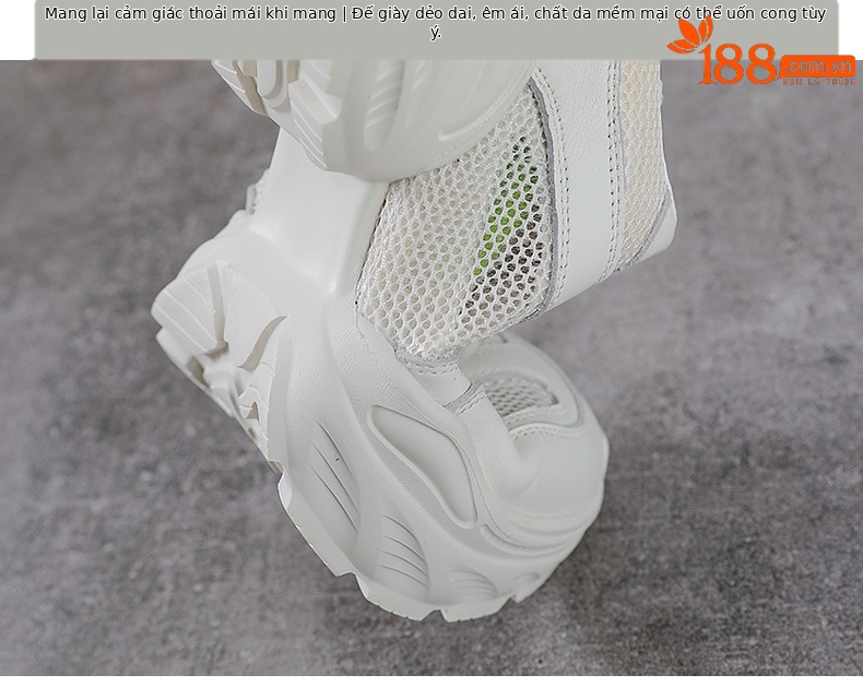 Giày sneaker nữ đế dày phong cách dad sneaker, lưới thoáng khí, da thật tăng chiều cao — Lưới trắng chi tiết 8
