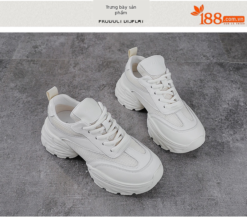 Giày sneaker nữ đế dày phong cách dad sneaker, lưới thoáng khí, da thật tăng chiều cao — Lưới trắng chi tiết 10