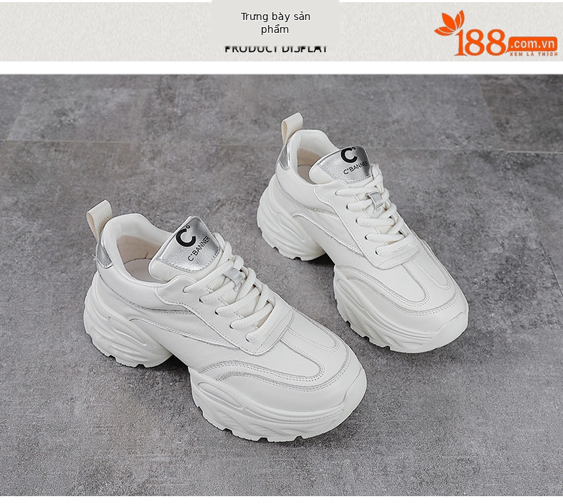 Giày sneaker nữ đế dày phong cách dad sneaker, lưới thoáng khí, da thật tăng chiều cao — Lưới trắng chi tiết 13