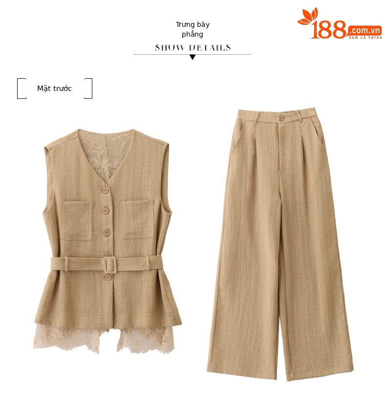 Bộ vest quần ống rộng nữ phối ren dây rút eo 2 món YH6133 — Màu ảnh chi tiết 21