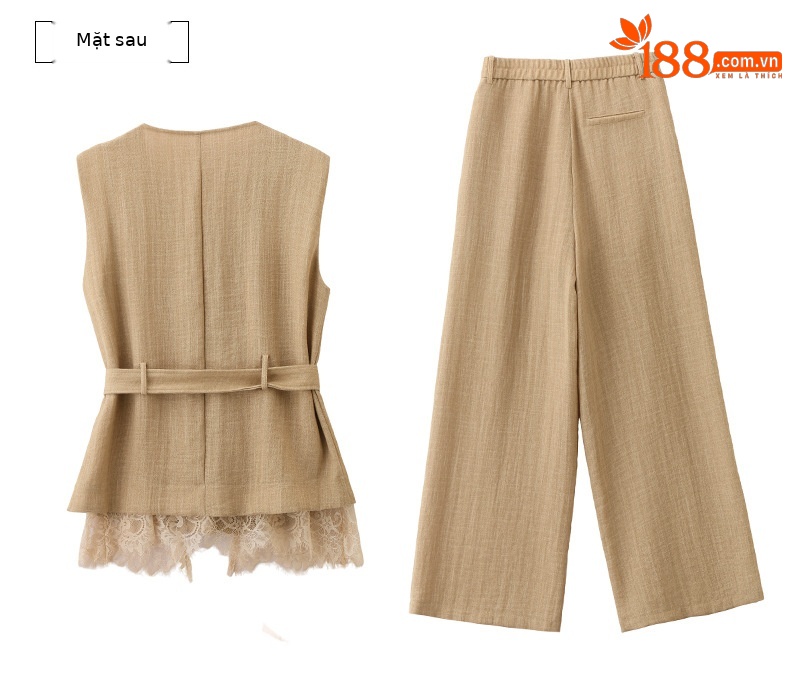Bộ vest quần ống rộng nữ phối ren dây rút eo 2 món YH6133 — Màu ảnh chi tiết 22