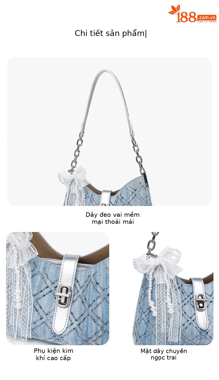 Túi đeo chéo nữ dây xích họa tiết caro cách điệu phong cách Hàn Quốc chi tiết 10