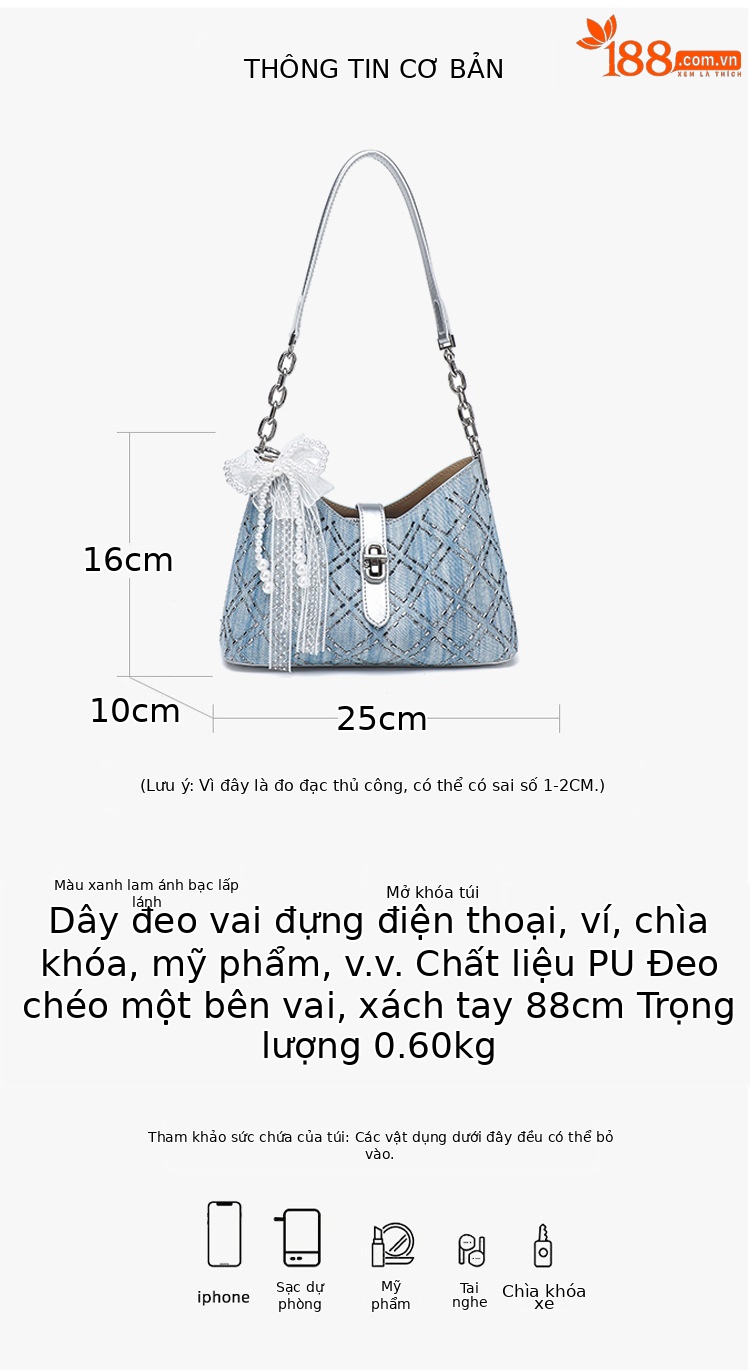 Túi đeo chéo nữ dây xích họa tiết caro cách điệu phong cách Hàn Quốc chi tiết 7