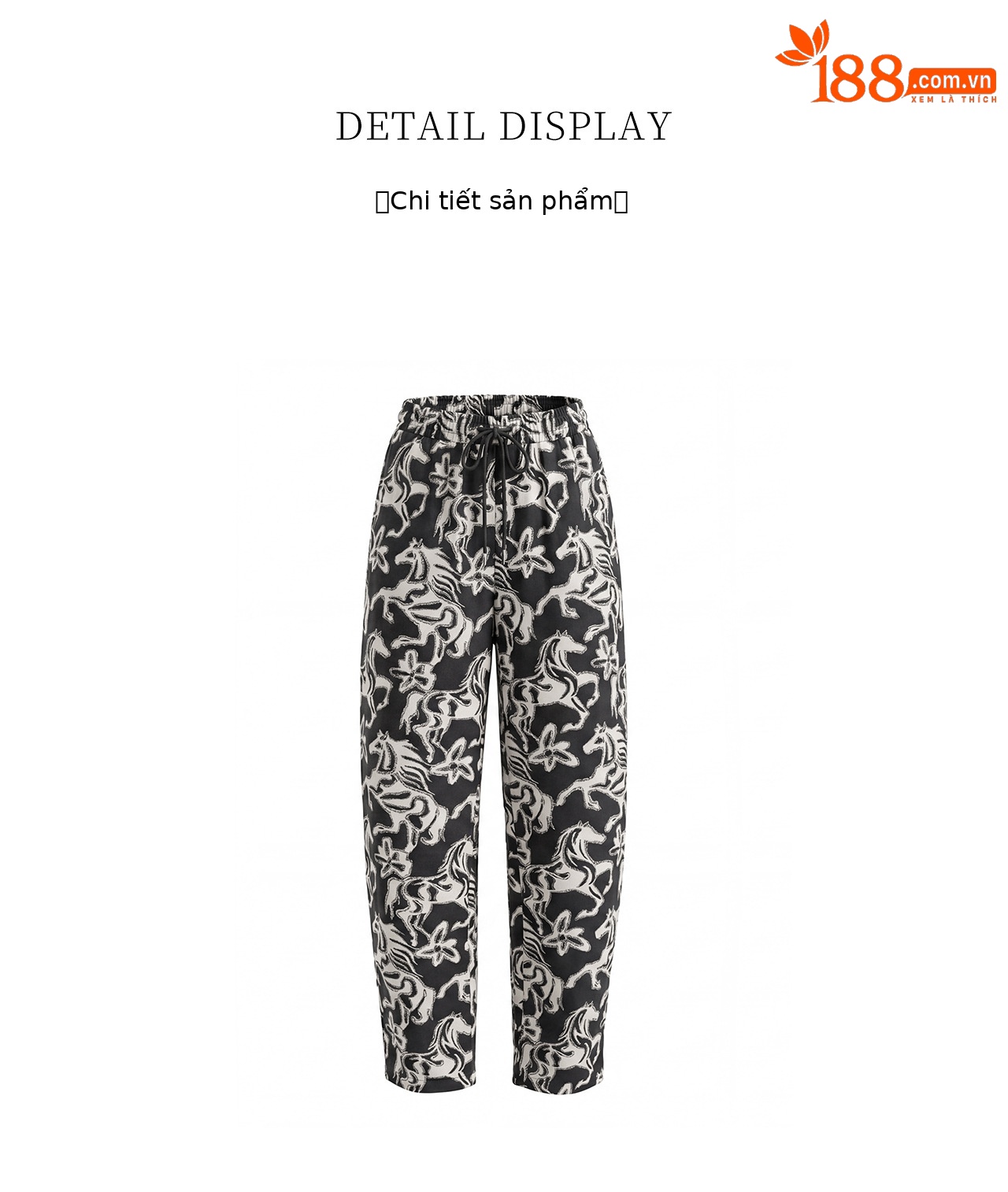 Quần culottes nữ ống rộng in họa tiết vintage, chất liệu cotton pha lanh mềm mại — màu đen chi tiết 15
