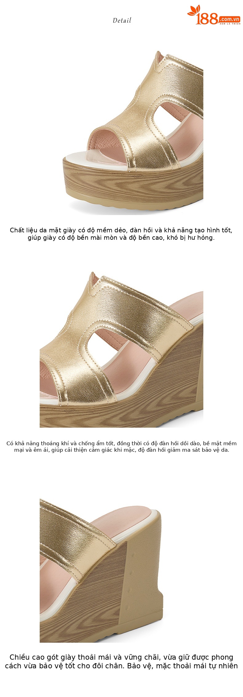 Dép sandal nữ quai chữ V đế xuồng cao gót 9 cm, mũi hở, phong cách tăng chiều cao — màu vàng, bạc chi tiết 4
