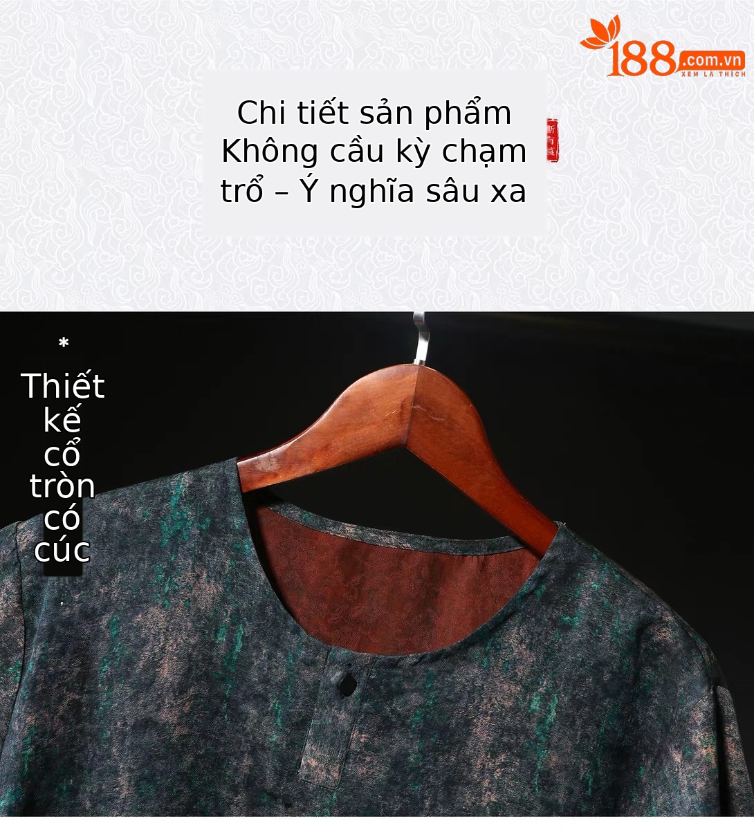 Áo thun nam tay ngắn lụa Hương Vân Sa phom rộng vintage — Xanh lá cây 8928 chi tiết 5