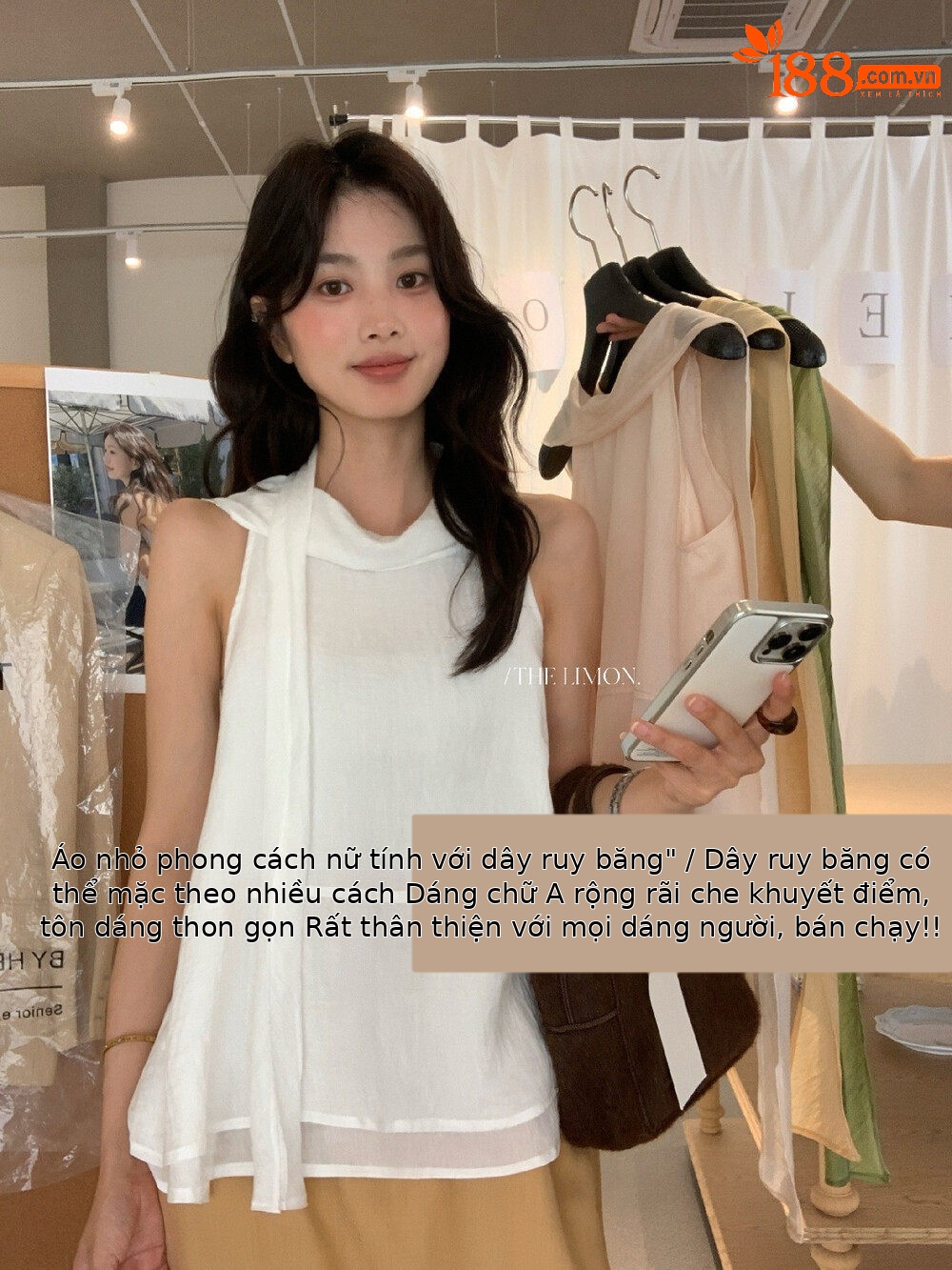Áo hai dây nữ thiết kế dây rút phối nơ, mặc trước sau đều được, tôn dáng thon gọn — màu hồng, màu cam, màu trắng, xanh lá cây chi tiết 9