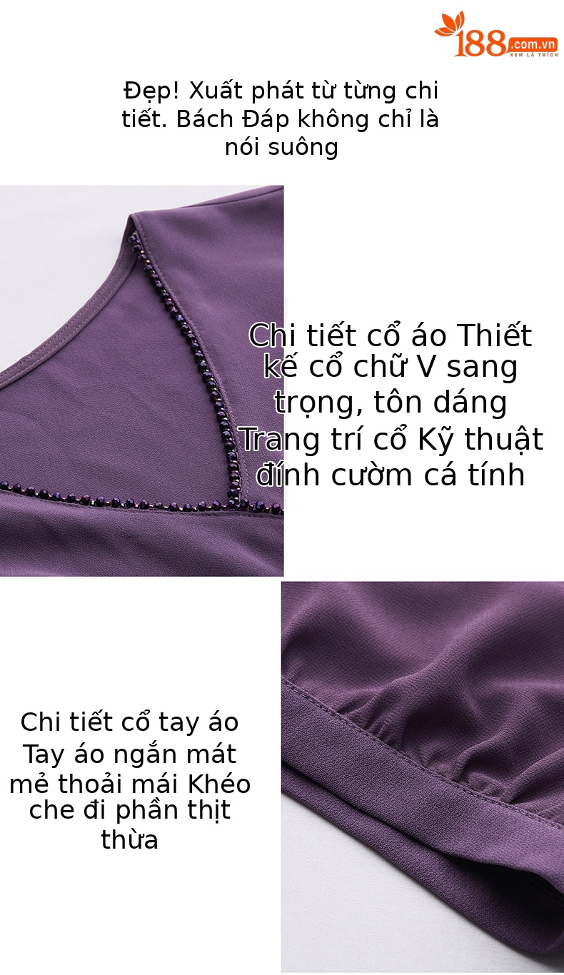 Đầm maxi nữ cổ V phối ren hoa hồng, tay ngắn, thiết kế giả hai lớp, cài khuy vải — tím hoa cà, Xanh lông mòng đen chi tiết 7
