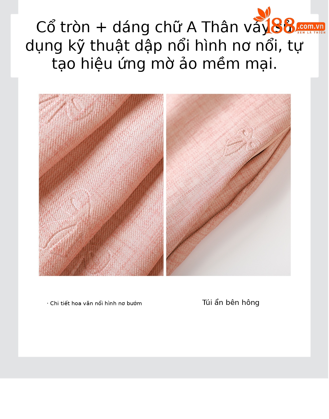 Đầm chữ A nữ cao eo họa tiết jacquard nơ — màu hồng chi tiết 8