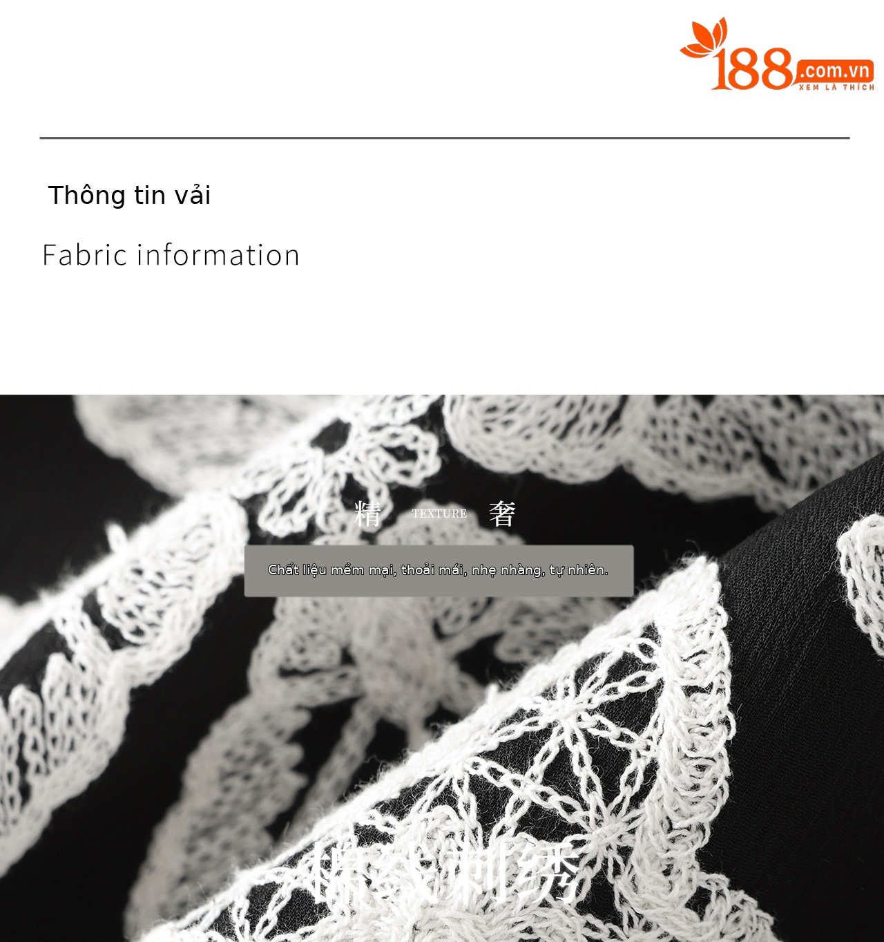 Đầm nữ cotton thêu hoa eo thon dáng suông midi — màu đen chi tiết 5