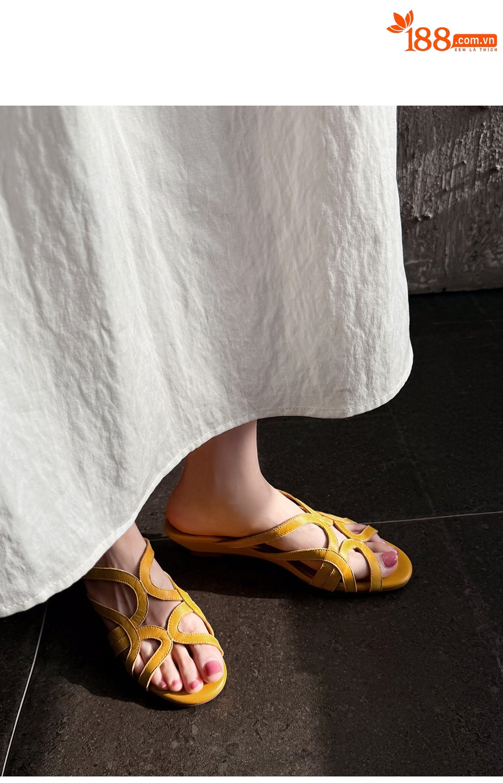 Dép sandal nữ quai chữ V da bò thật, gót thấp 4 cm, hở ngón, phong cách thời trang dạo phố — Hồng nhạt chi tiết 8