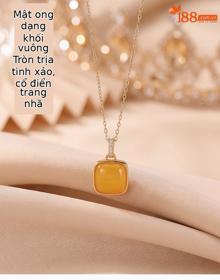 Mặt dây chuyền bạc S925 mạ vàng mật ong hình vuông nhỏ phong cách tối giản — Mặt dây chuyền (không bao gồm dây chuyền) chi tiết 1