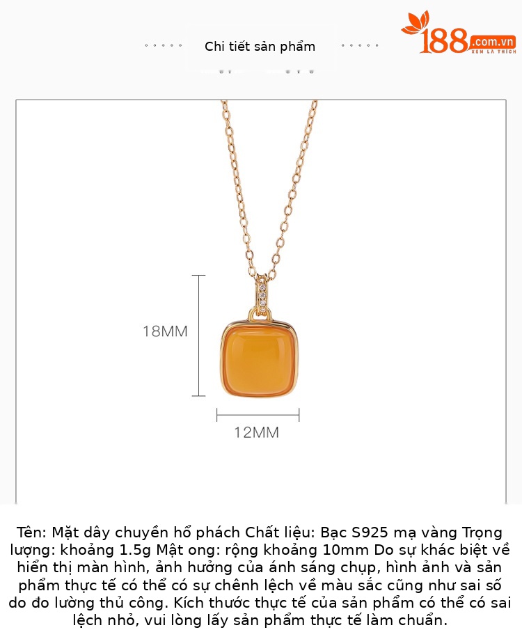 Mặt dây chuyền bạc S925 mạ vàng mật ong hình vuông nhỏ phong cách tối giản — Mặt dây chuyền (không bao gồm dây chuyền) chi tiết 2