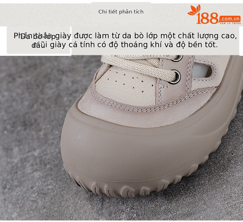 Sandal nữ da bò mũi kín đế dày phong cách La Mã — màu be chi tiết 4