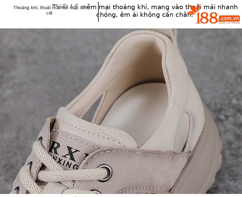 Sandal nữ da bò mũi kín đế dày phong cách La Mã — màu be chi tiết 6