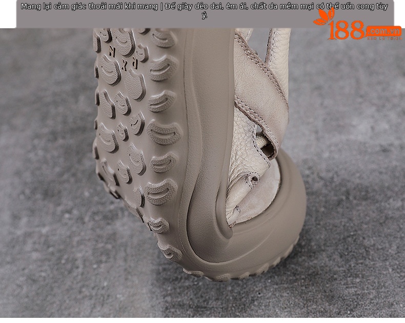 Sandal nữ da bò mũi kín đế dày phong cách La Mã — màu be chi tiết 8