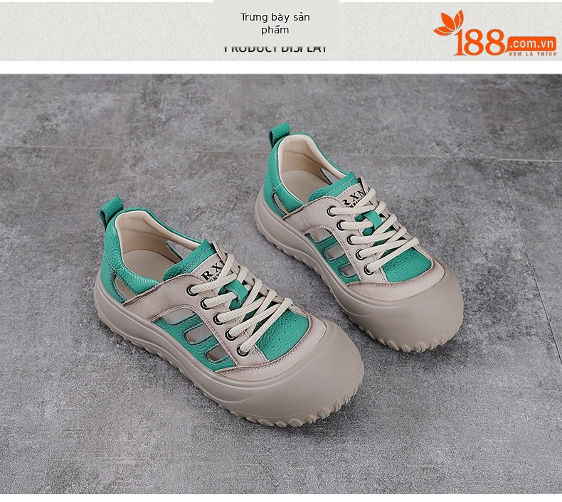 Sandal nữ da bò mũi kín đế dày phong cách La Mã — màu be chi tiết 10