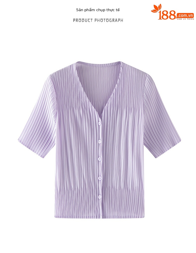 Áo khoác cardigan nữ cổ V tay ngắn xếp ly dáng rộng chống nhăn đi làm — màu be chi tiết 7