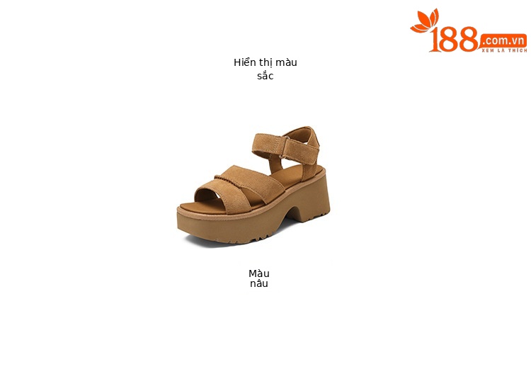Sandal cao gót nữ hở mũi đế xuồng platform, quai dán tiện lợi, gót 9 cm — màu nâu chi tiết 3