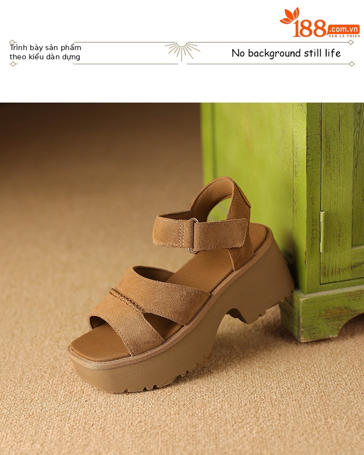 Sandal cao gót nữ hở mũi đế xuồng platform, quai dán tiện lợi, gót 9 cm — màu nâu chi tiết 10