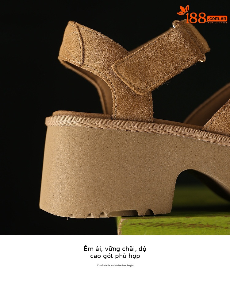 Sandal cao gót nữ hở mũi đế xuồng platform, quai dán tiện lợi, gót 9 cm — màu nâu chi tiết 14