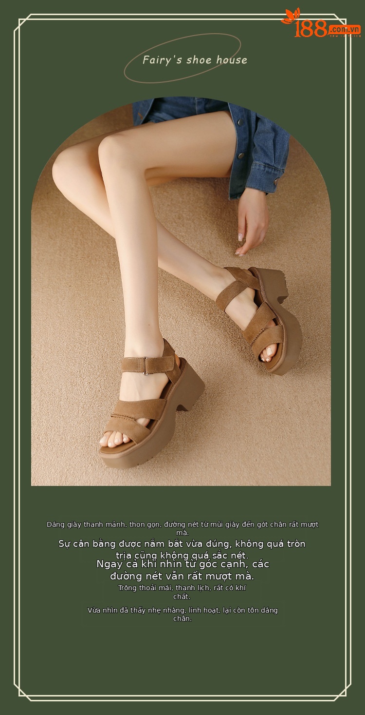 Sandal cao gót nữ hở mũi đế xuồng platform, quai dán tiện lợi, gót 9 cm — màu nâu chi tiết 1