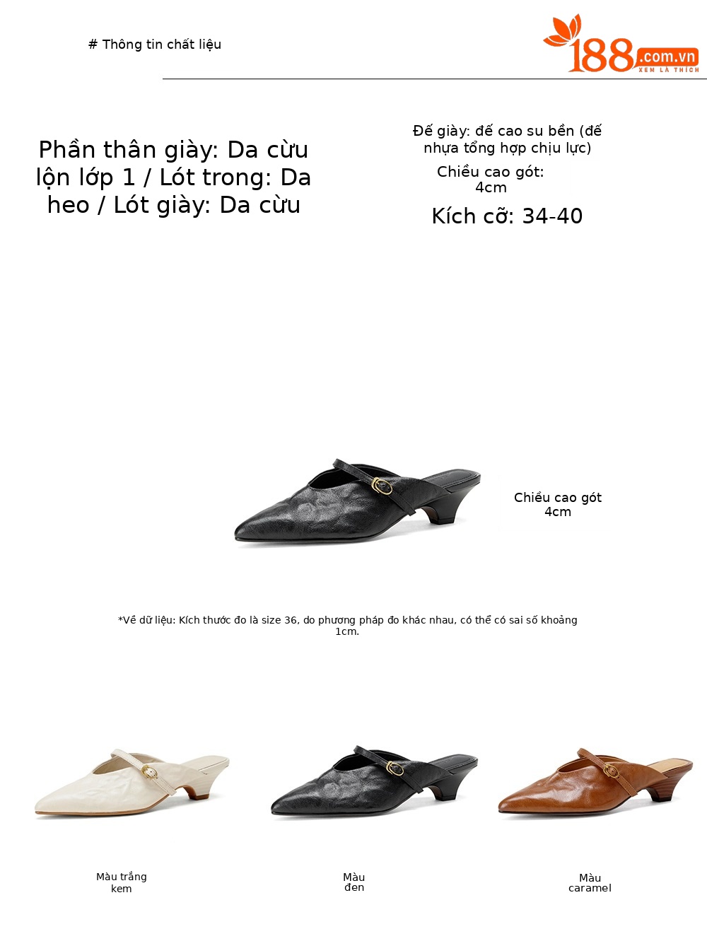 Giày mule nữ da cừu mũi nhọn quai ngang gót thấp — đen chi tiết 3