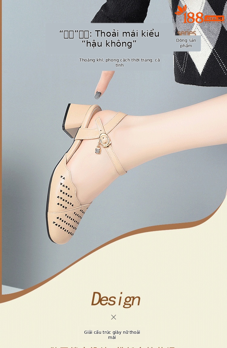 Sandal nữ hở gót mũi nhọn da thật gót thấp đi làm — Mơ【Kiểu hở gót】 chi tiết 1
