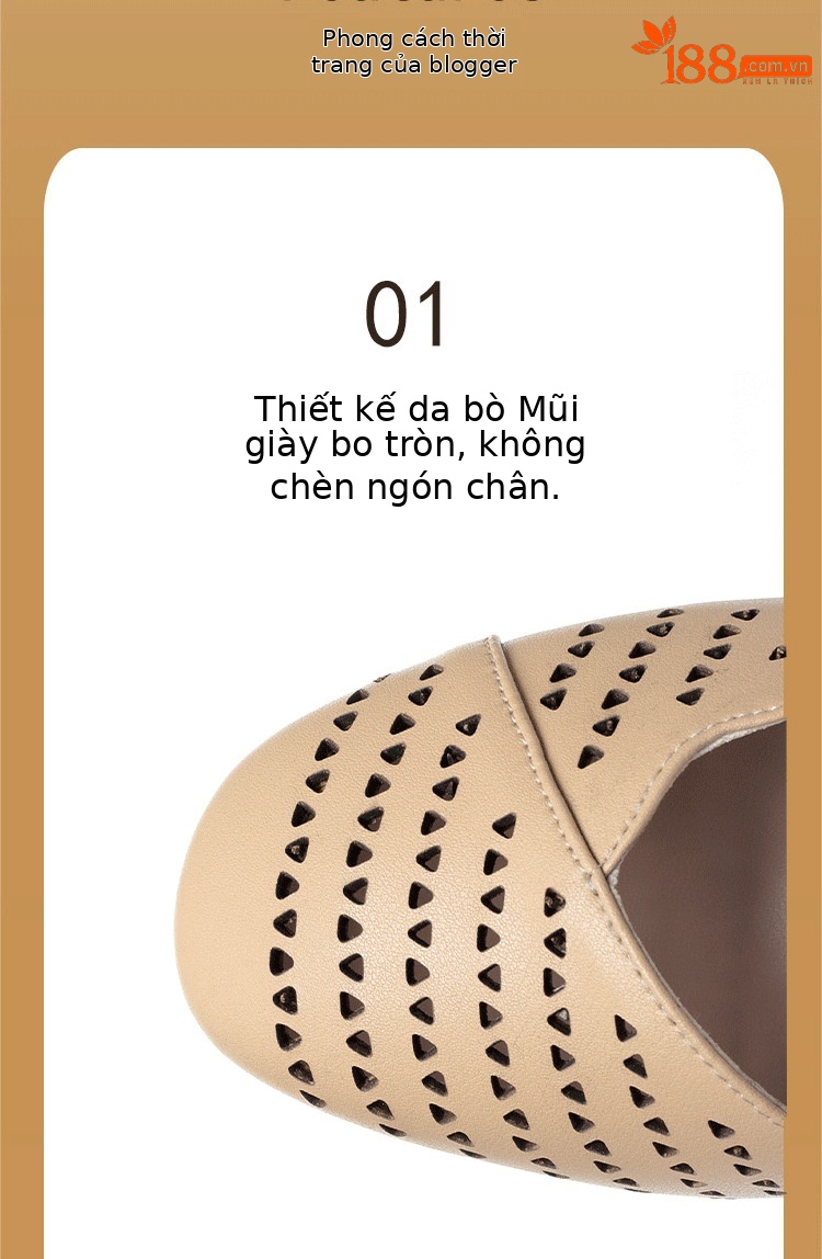 Sandal nữ hở gót mũi nhọn da thật gót thấp đi làm — Mơ【Kiểu hở gót】 chi tiết 5