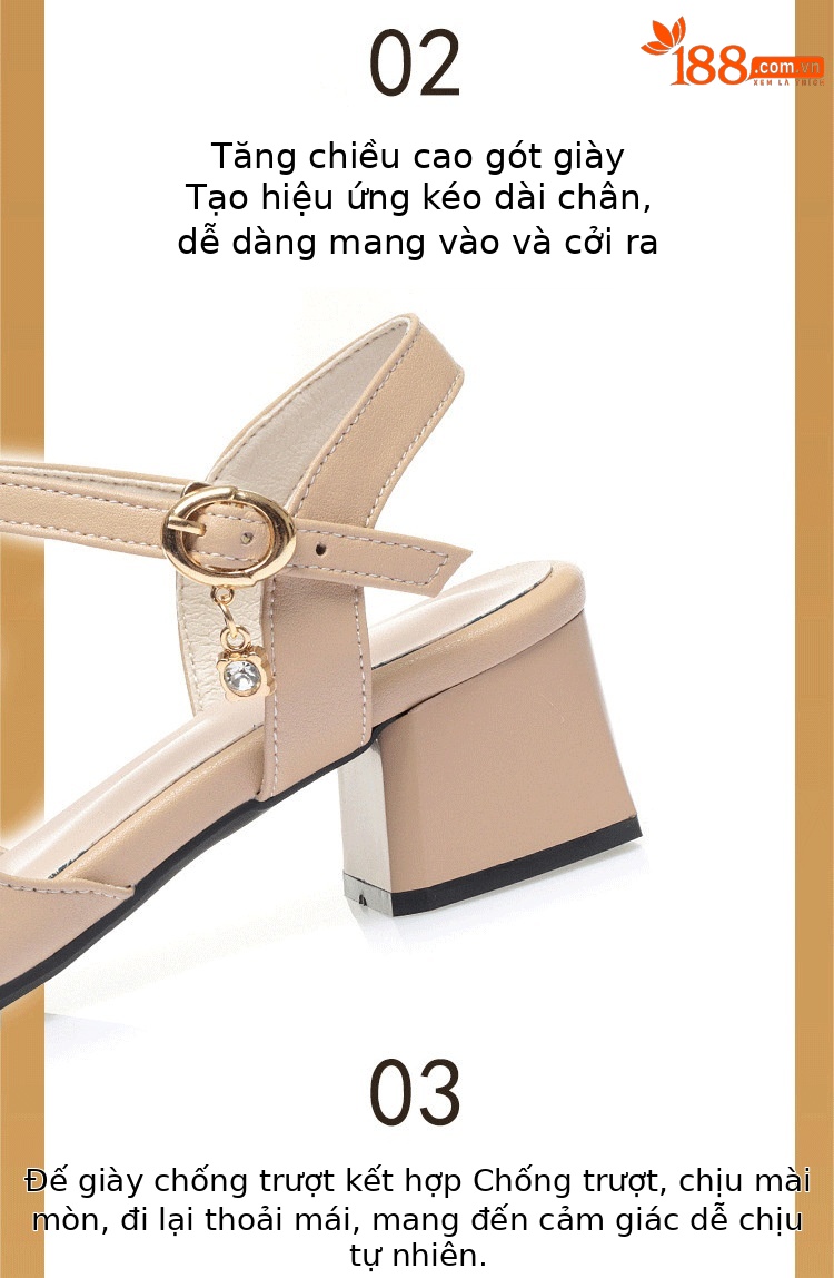 Sandal nữ hở gót mũi nhọn da thật gót thấp đi làm — Mơ【Kiểu hở gót】 chi tiết 6