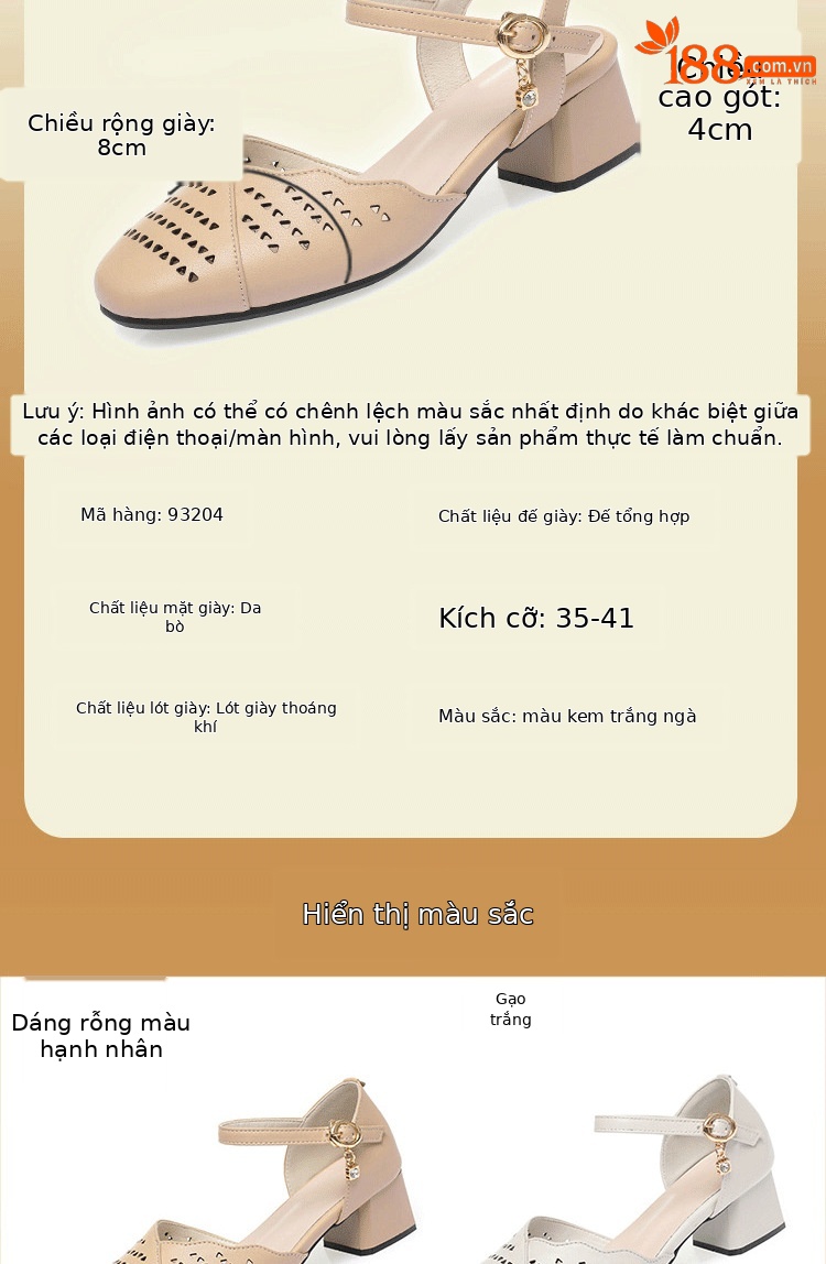 Sandal nữ hở gót mũi nhọn da thật gót thấp đi làm — Mơ【Kiểu hở gót】 chi tiết 4