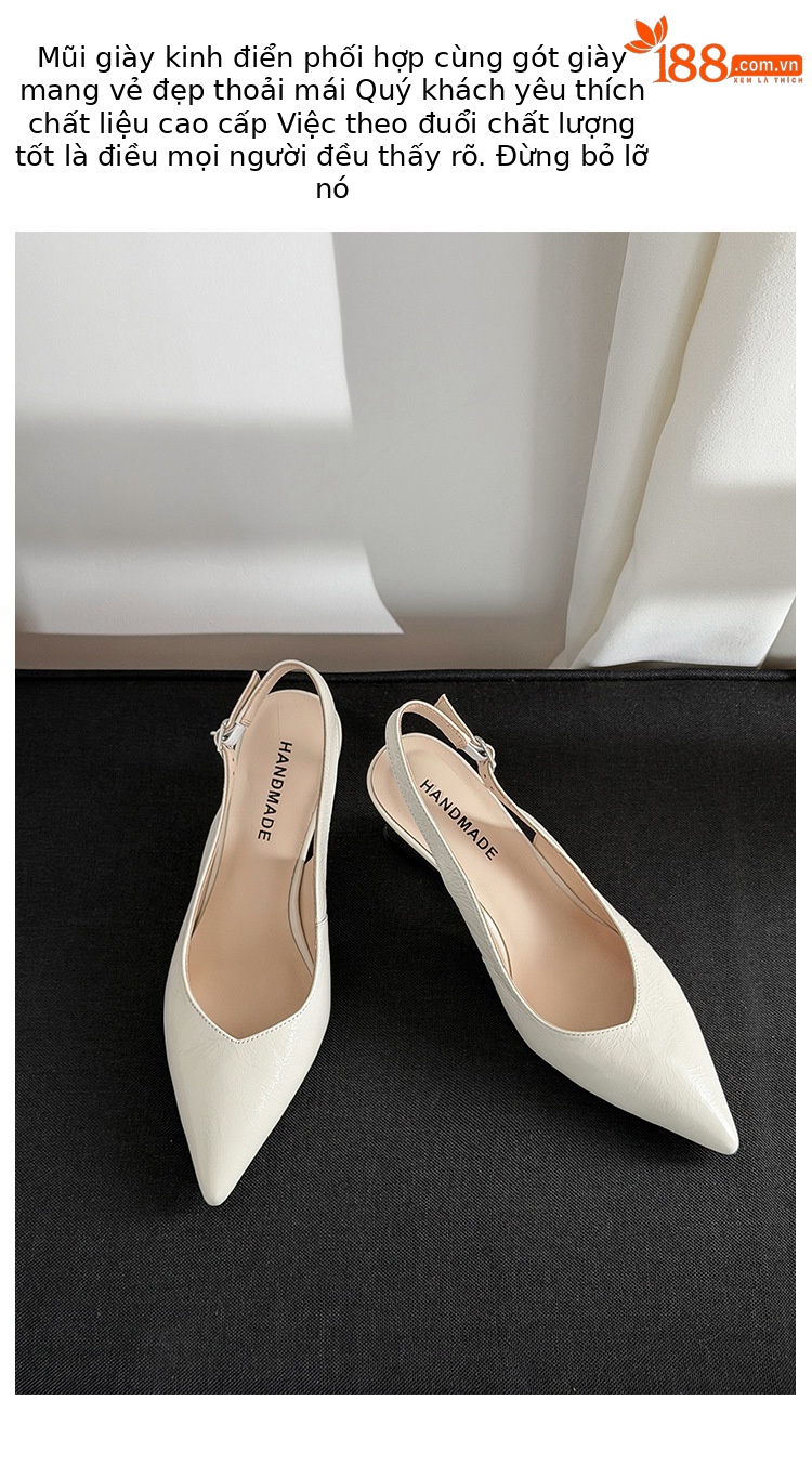 Sandal cao gót nữ mũi nhọn quai hậu đế xuồng gót 7.5 cm — Hồng nhạt 7.5cm, Hồng nhạt 3.5cm, Trắng kem 7.5cm, Đen 3.5cm chi tiết 8