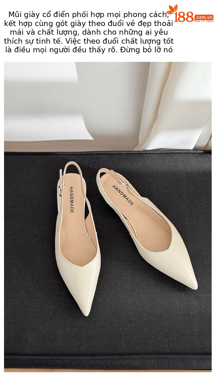 Sandal cao gót nữ mũi nhọn quai hậu đế xuồng gót 7.5 cm — Hồng nhạt 7.5cm, Hồng nhạt 3.5cm, Trắng kem 7.5cm, Đen 3.5cm chi tiết 29