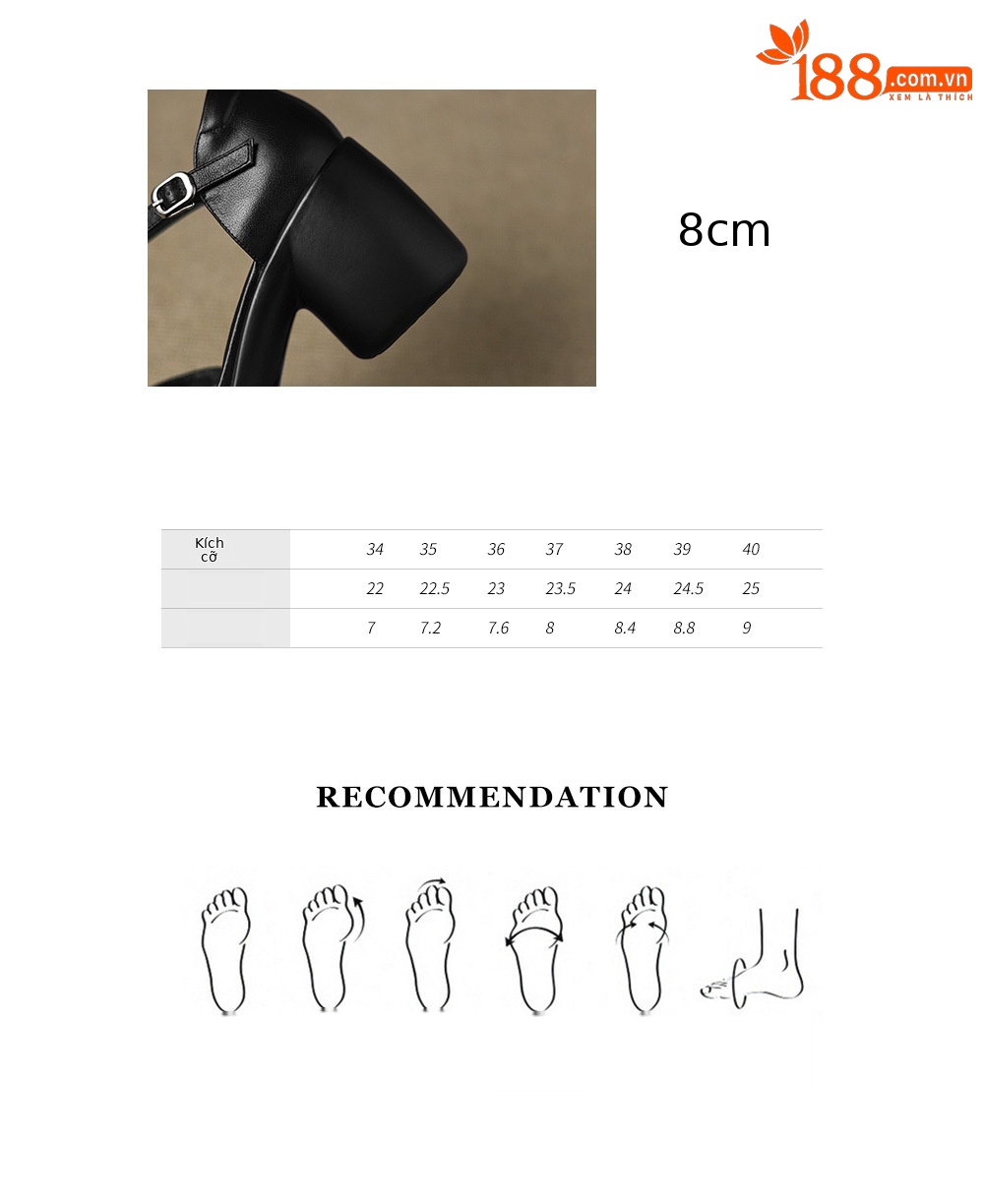 Giày cao gót nữ đế xuồng gót 8 cm, mũi kín, quai ngang khóa — đen chi tiết 4