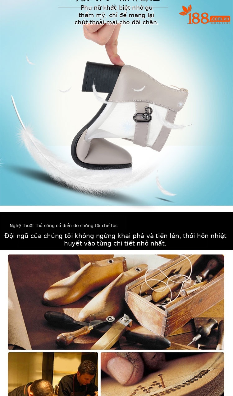 Boot lưới nữ cổ thấp gót vuông da thật hở mũi — màu đen chi tiết 6
